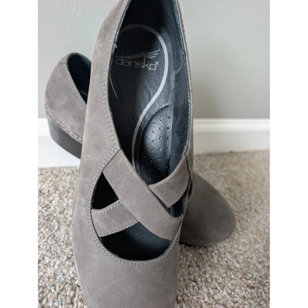 Dansko Grey Nubuck Leather Crisscross Mary Jane Block Heel Size 41/10-10.5